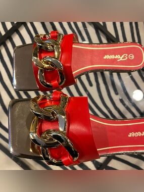 Brand new Women’s Red and gold chain square toe sandals sizes 5-7.5